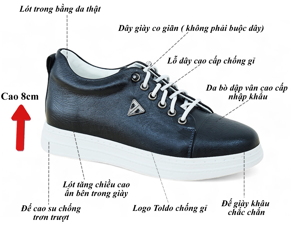 Giày cao nam 8cm cao cấp da thật