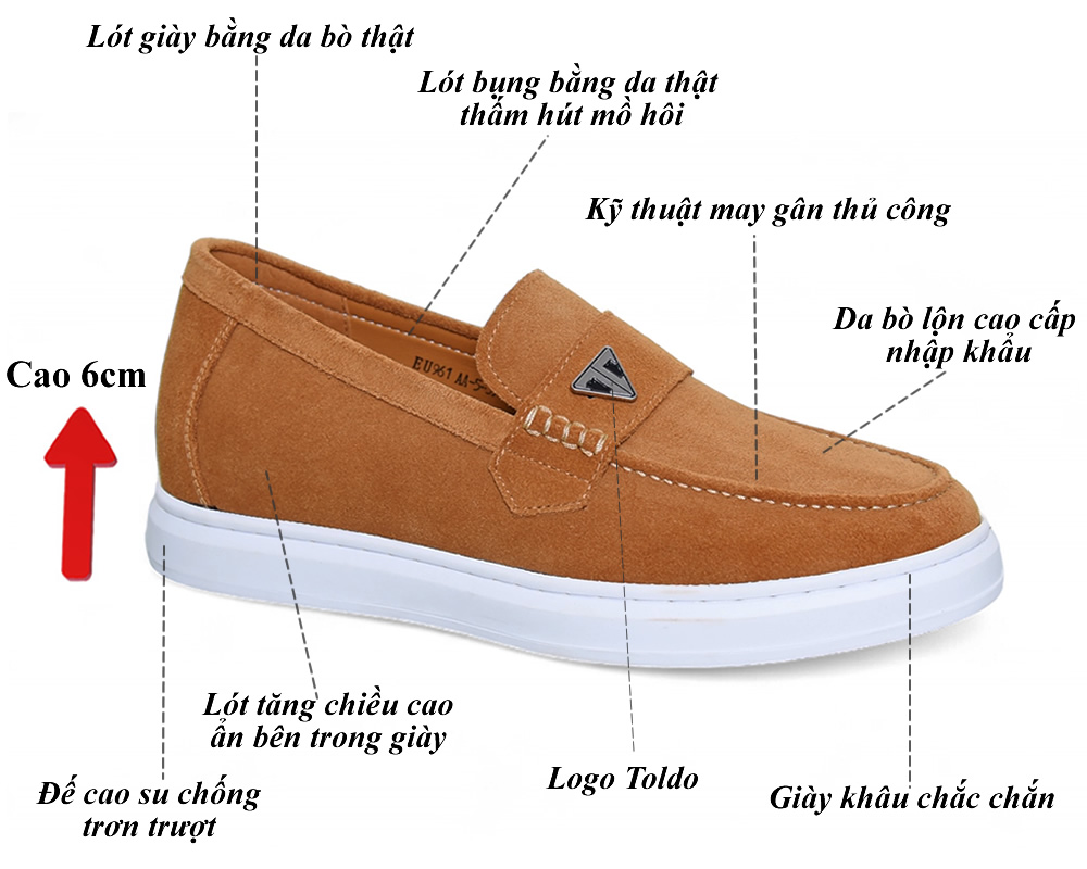 Giày tăng chiều cao 6cm da lộn