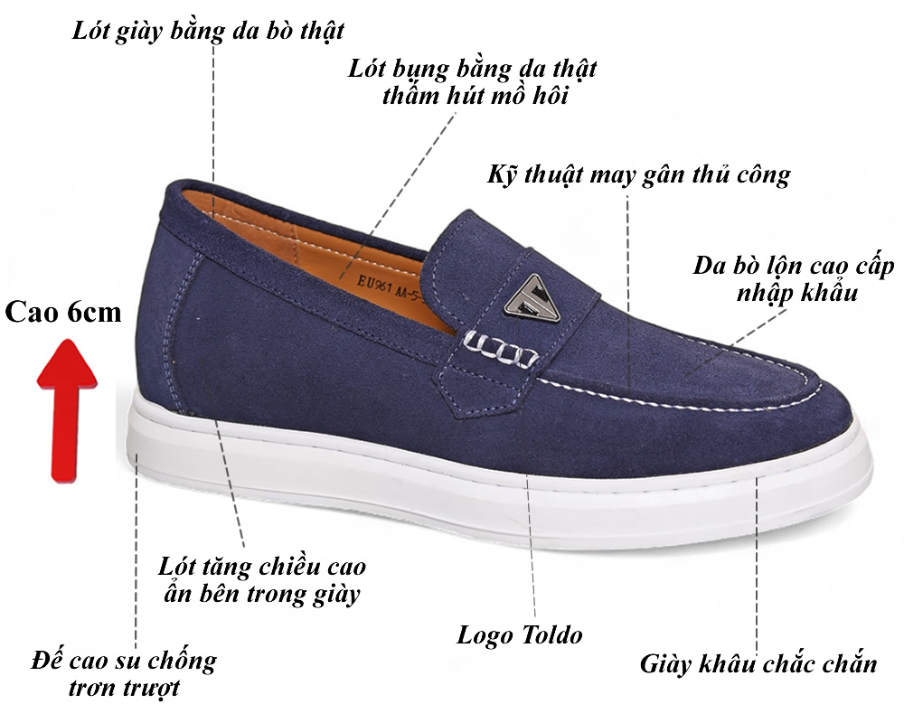 Giày nam tăng chiều cao 6cm da lộn