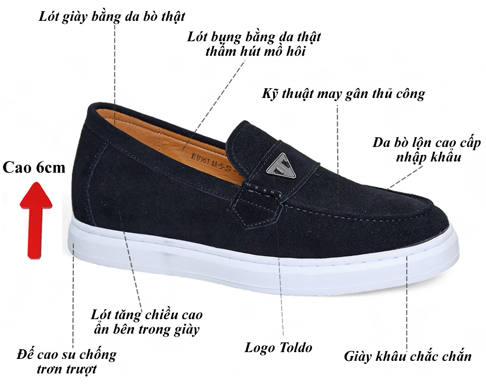 Giày cao 6cm da lộn màu đen