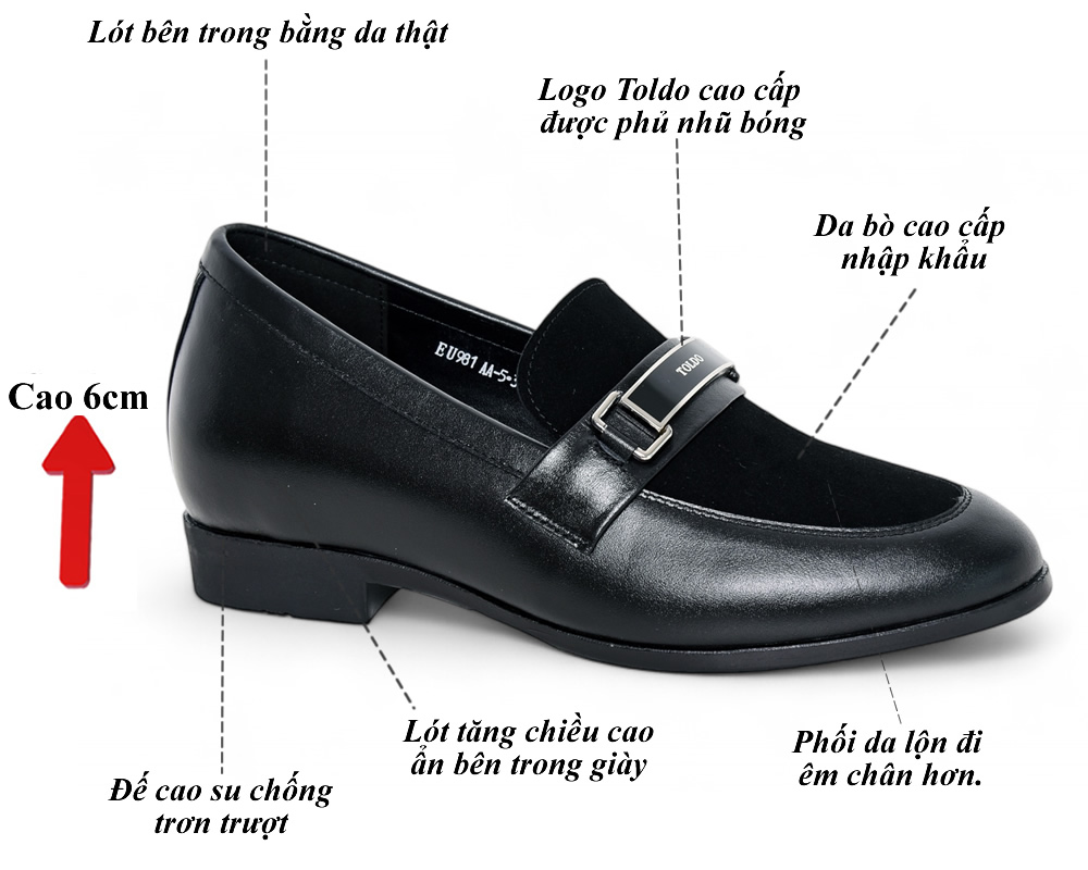 Giày cao nam 6cm phối da lộn