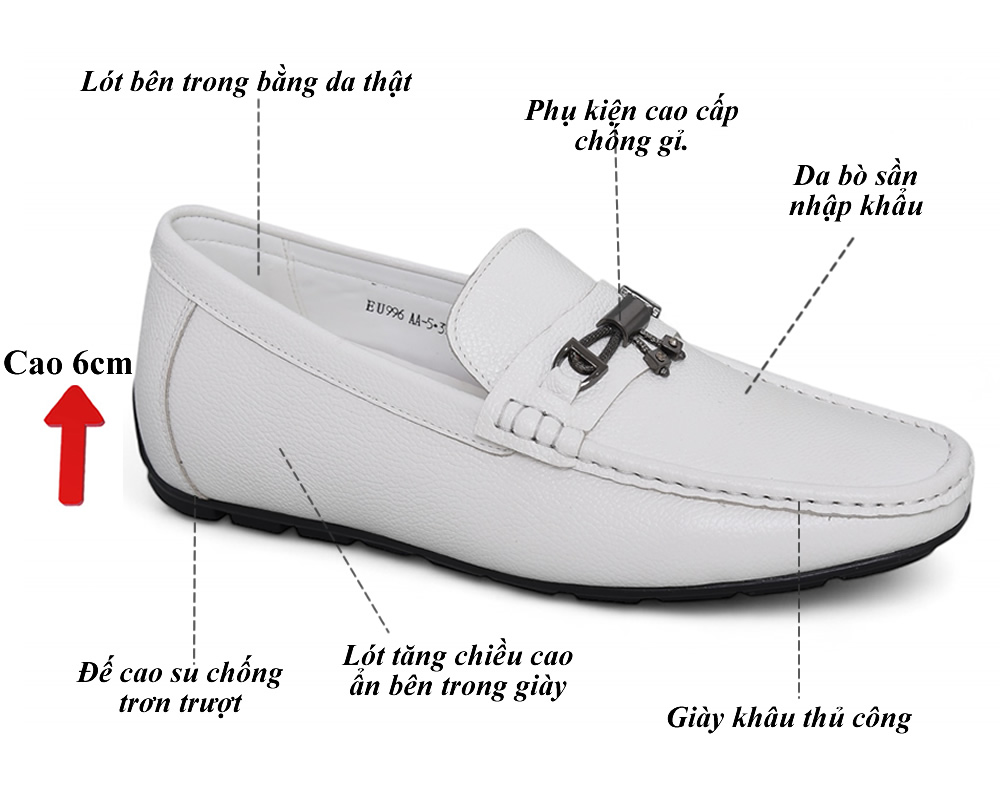 Giày mọi cao 6cm màu trắng siêu nhẹ