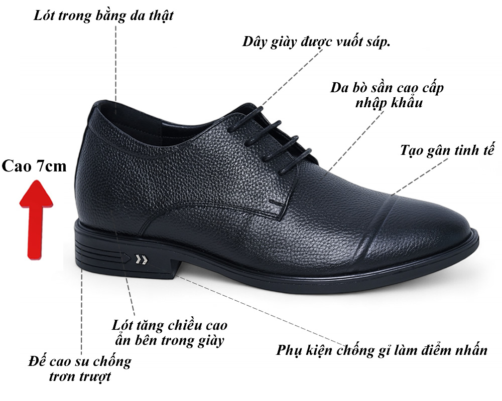 Giày cao 7cm buộc dây màu đen sần