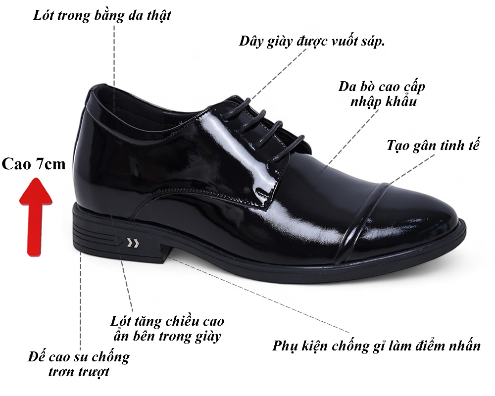 Giày cao 7cm đen bóng cao cấp