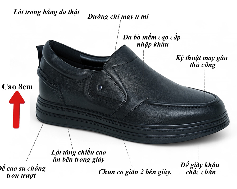 Giày cao 8cm thể thao nam da mềm