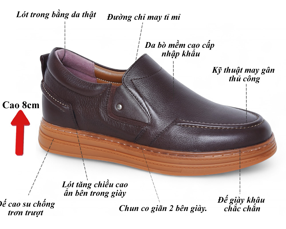 Giày cao 8cm thể thao da mềm