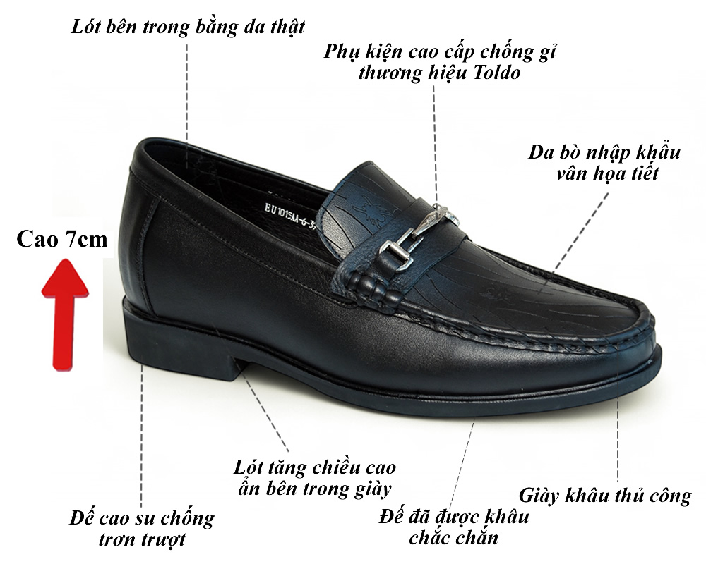 Giày cao 7cm da bò thật đế khâu