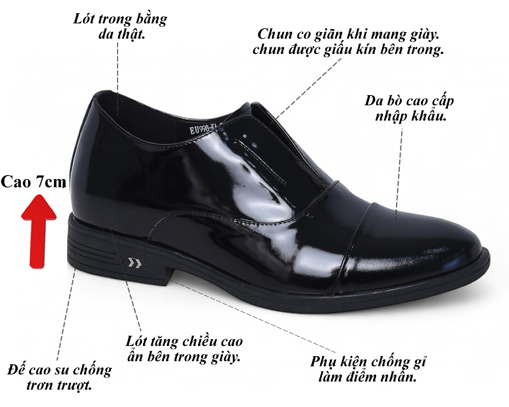 Giày cao 7cm oxford da bóng