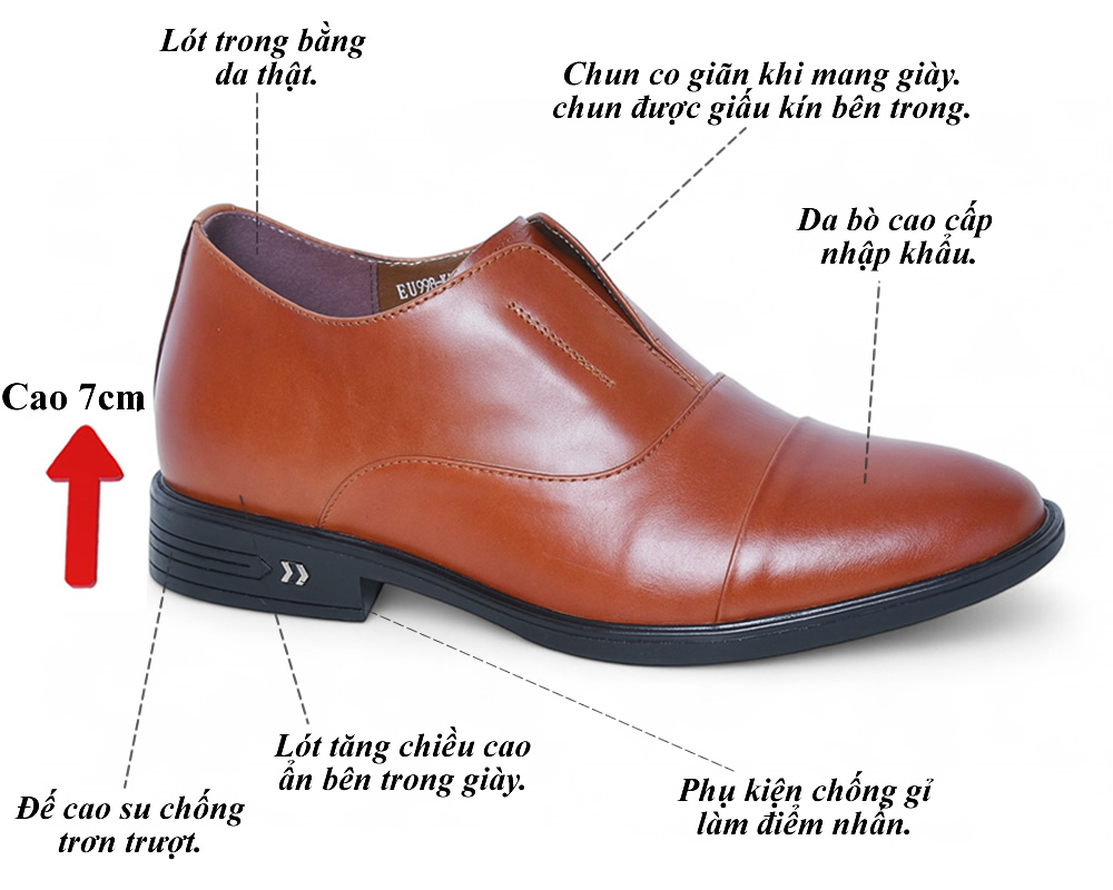 Giày oxford tăng 7cm chiều cao không dây