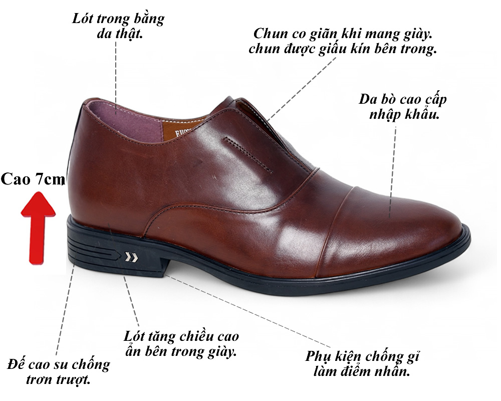 Giày oxford cao 7cm không dây