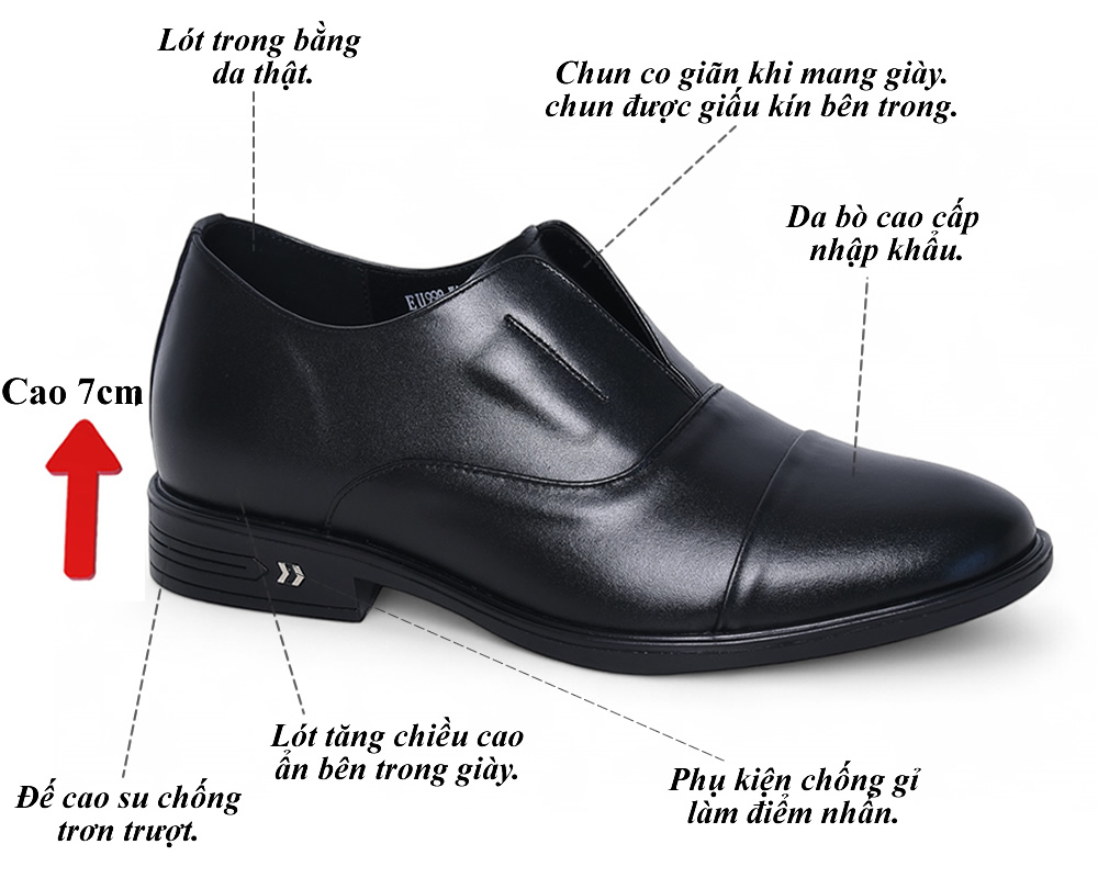 Giày cao nam 7cm oxford không buộc dây