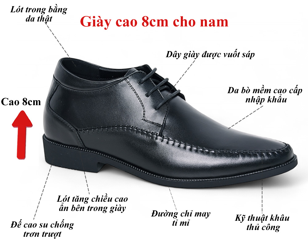 Giày khâu tăng chiều cao 8cm cho nam