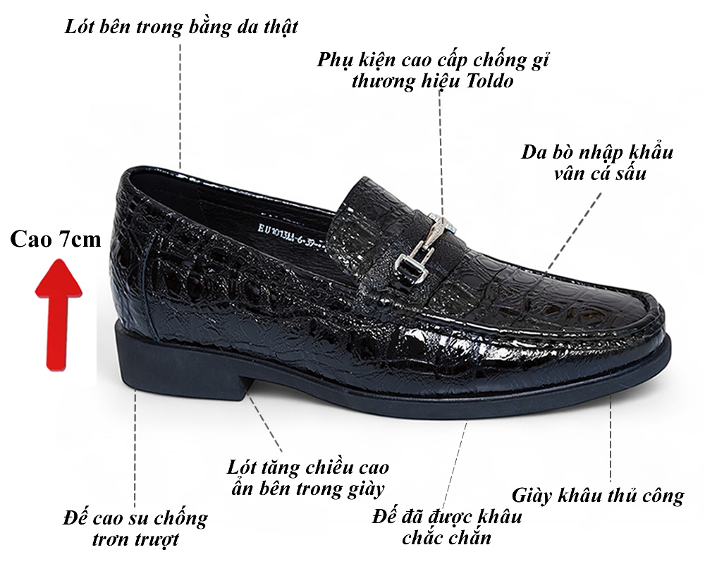 Giày cao 7cm da bóng vân cá sấu
