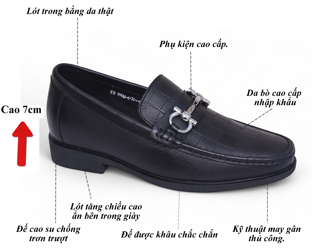 Giày cao nam 7cm da thật đế khâu