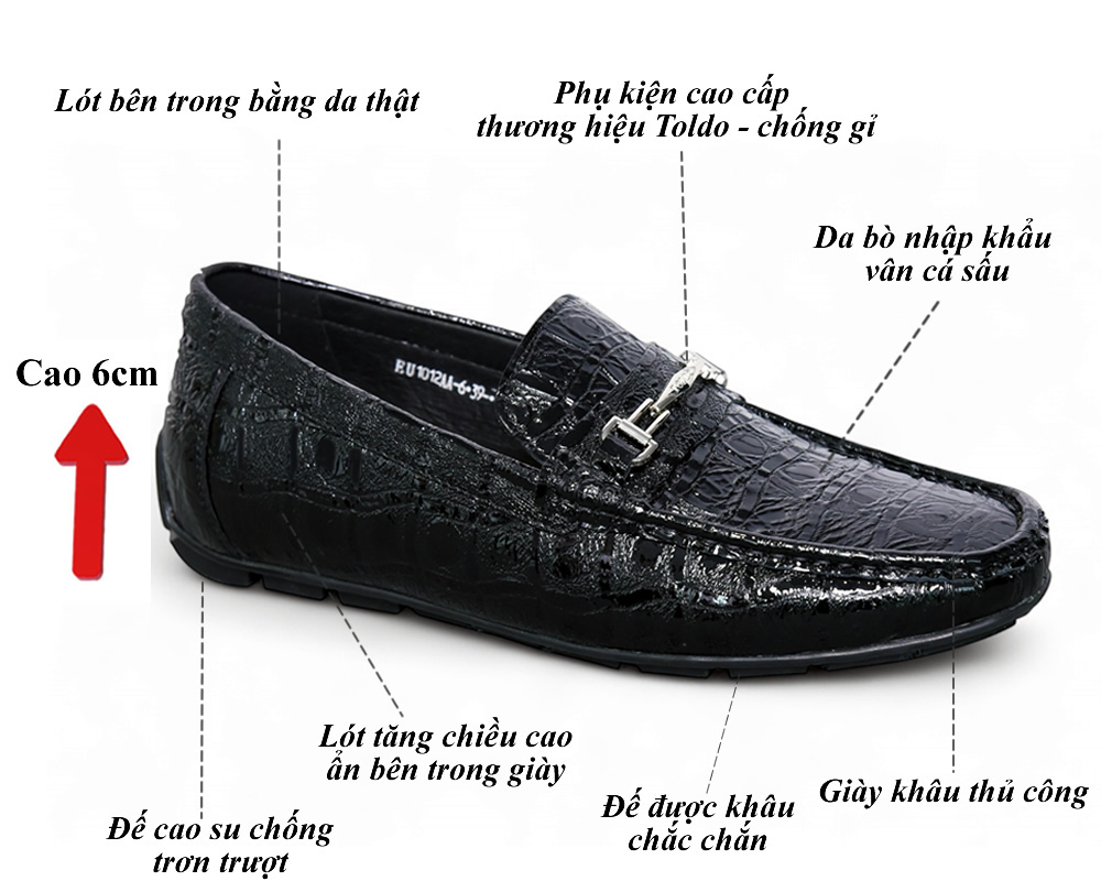 Giày mọi cao 6cm vân cá sấu