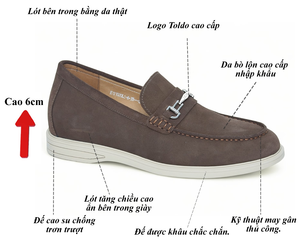 Giày cao 6cm da lộn mềm đế khâu