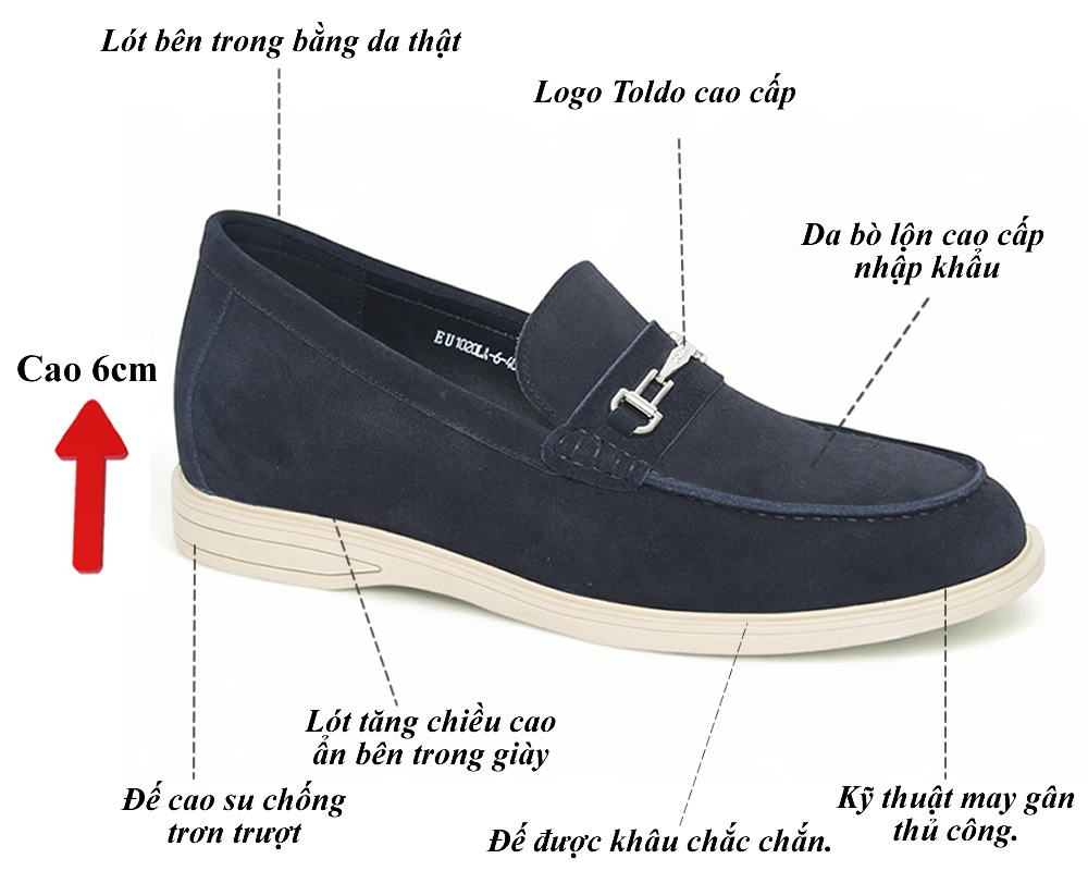 Giày cao 6cm da lộn đế khâu