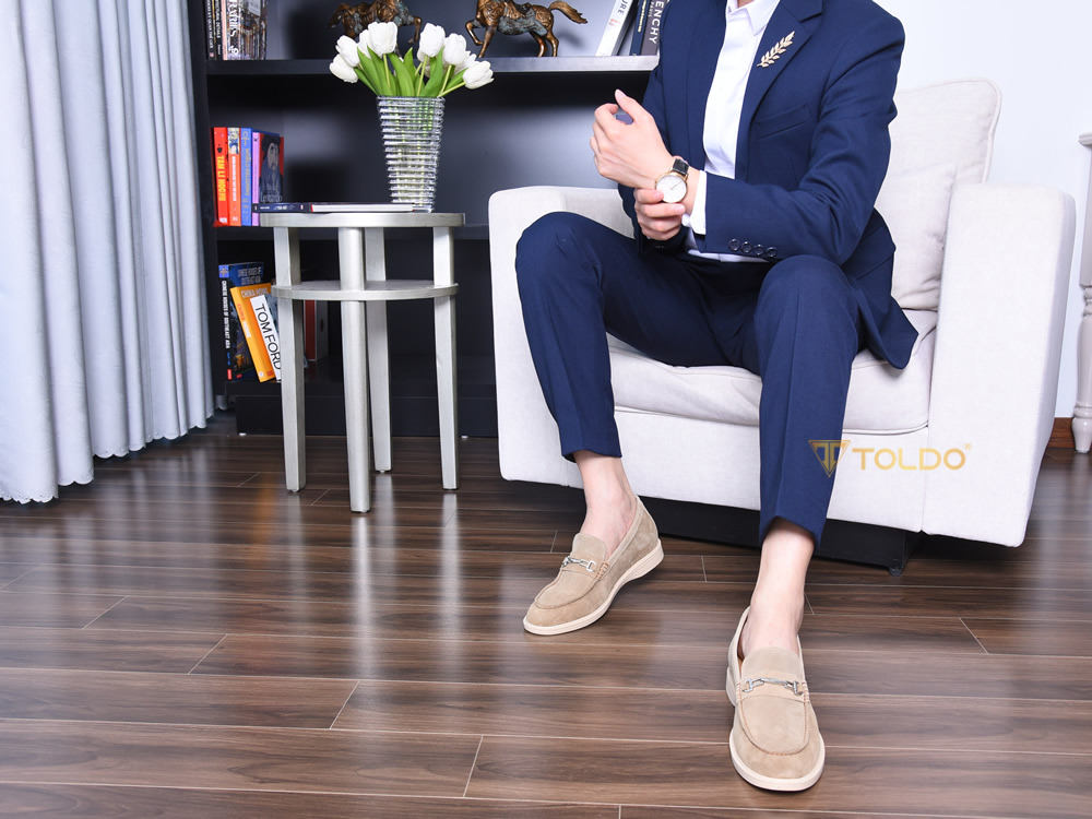 Giày cao nam 6cm da lộn mềm đế khâu
