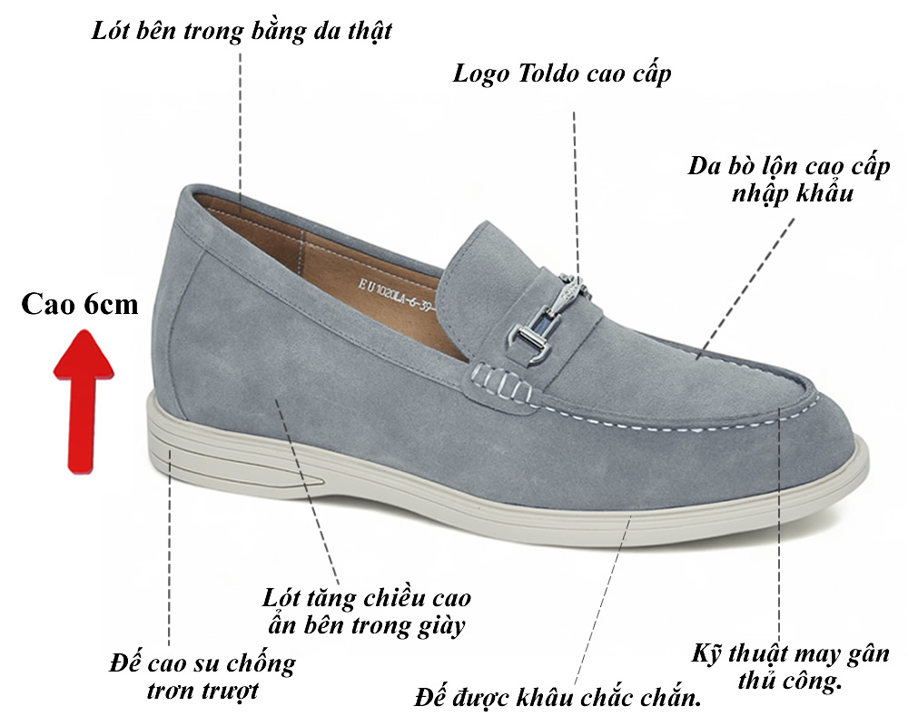 Giày nam cao 7cm da lộn màu xám