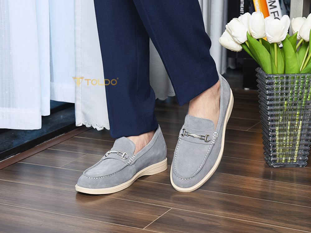 Giày nam cao 7cm da lộn màu xám