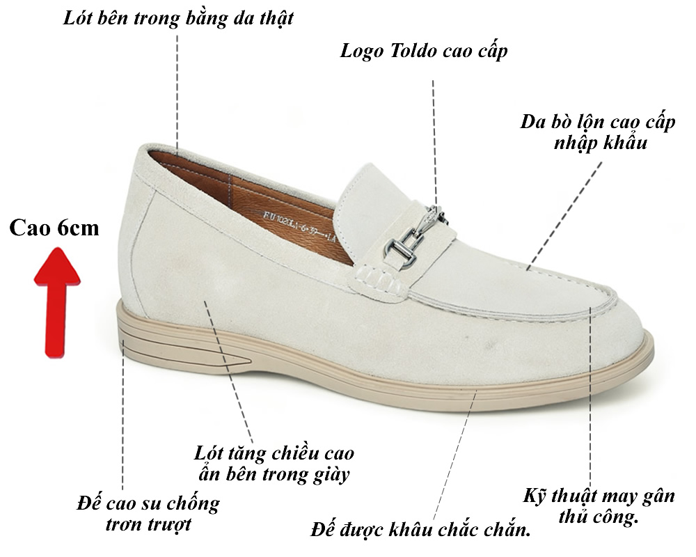 Giày da lộn mềm cao 6cm đế khâu