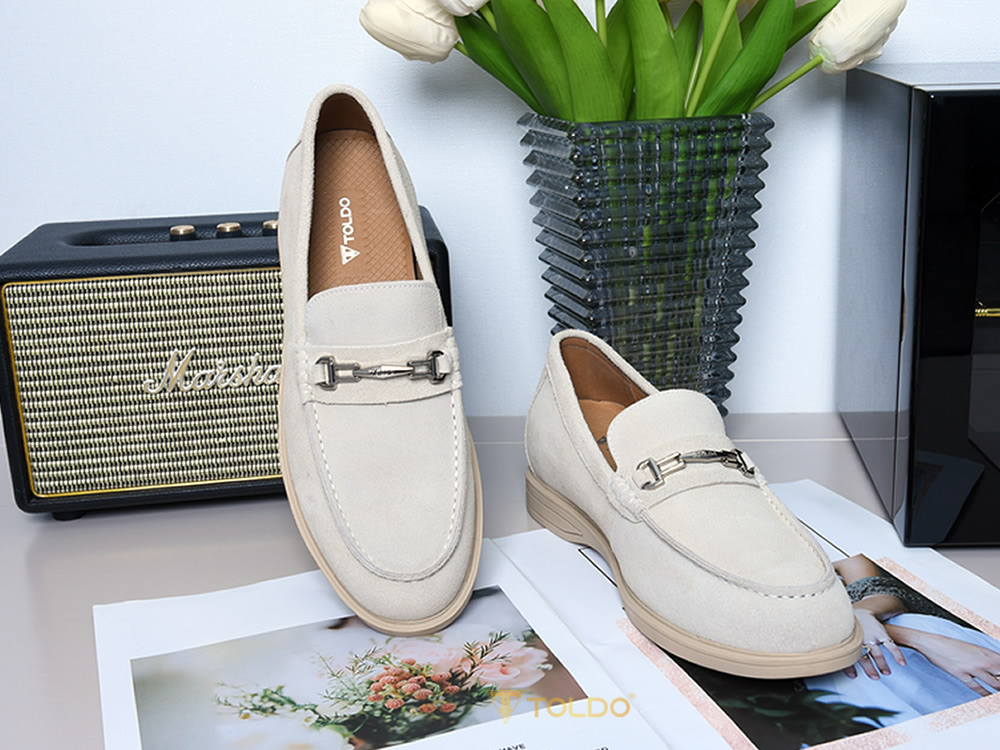 Giày da lộn mềm cao 6cm đế khâu