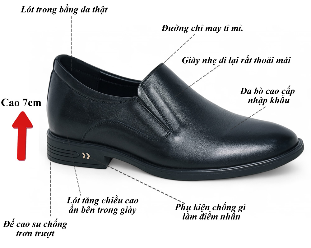 Giày nam cao 7cm da mềm nhẹ