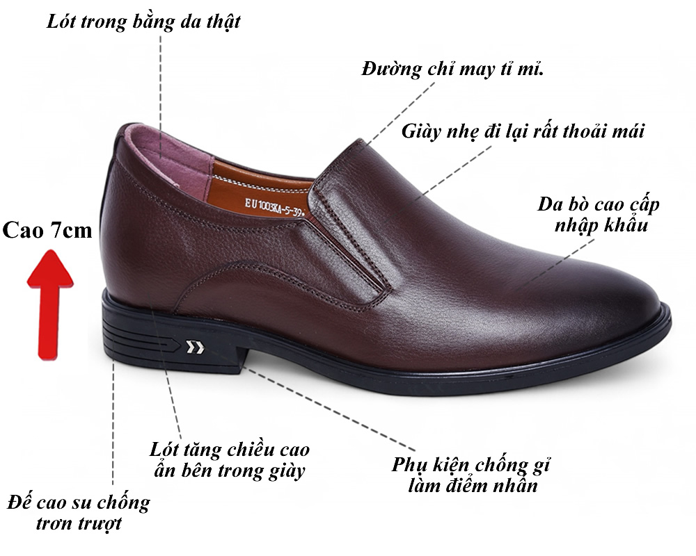 Giày tăng chiều cao 7cm da mềm nhẹ