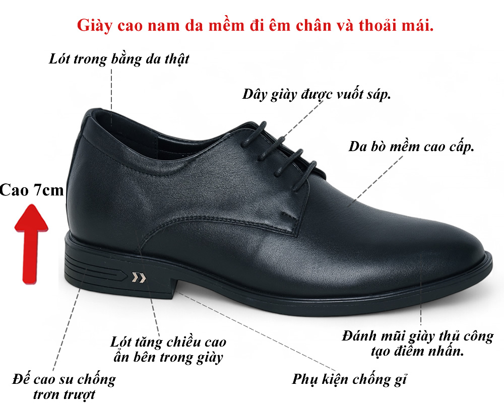 Giày cao 7cm buộc dây da mềm