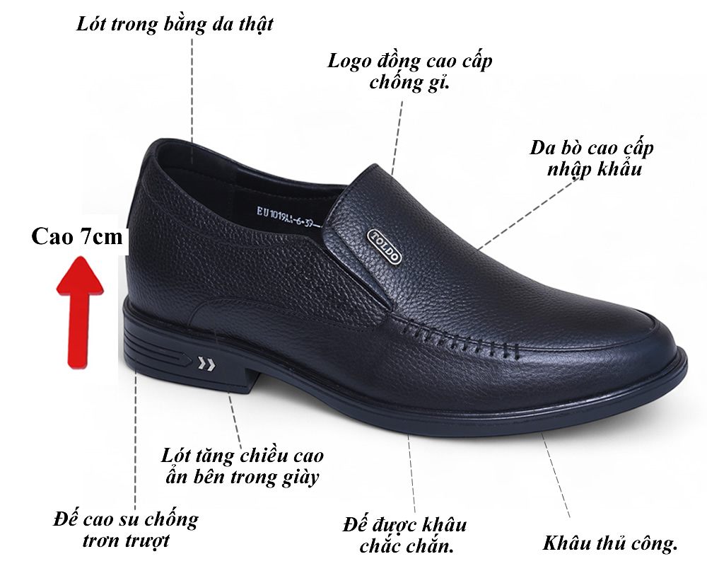 Giày cao 7cm da bò sần đế khâu