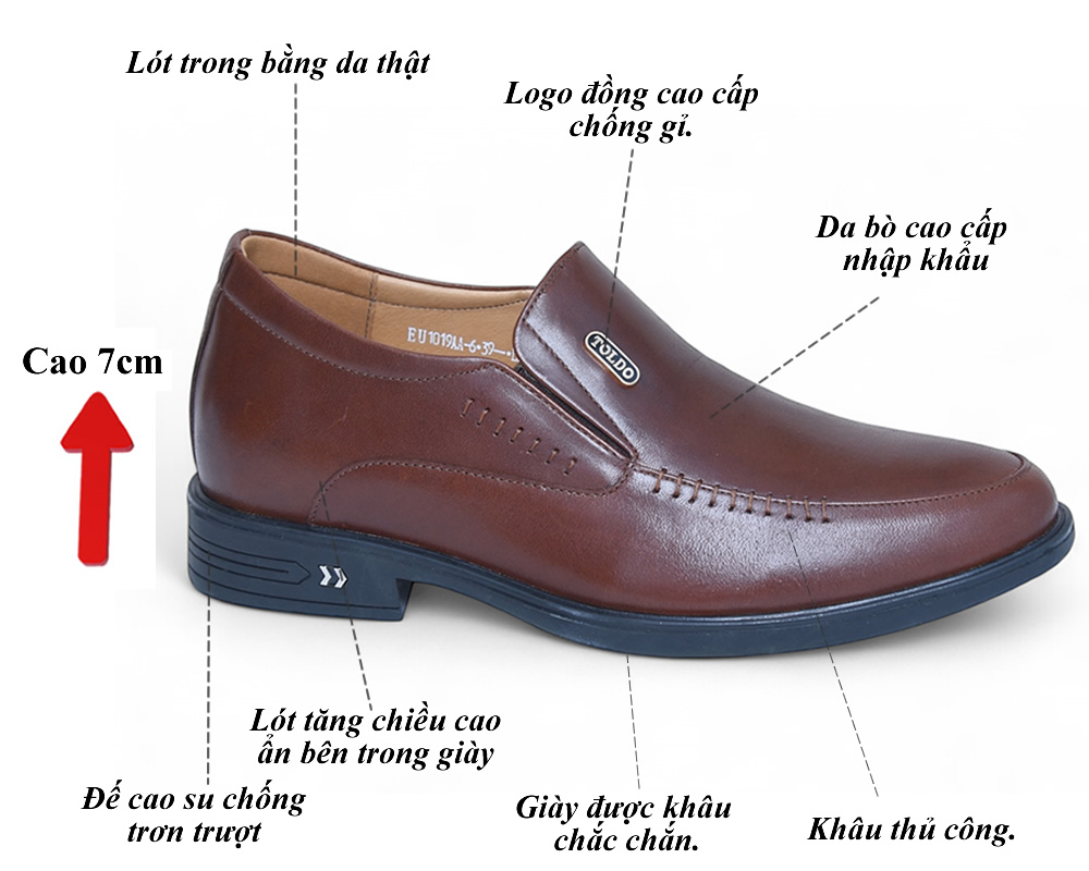 Giày cao 7cm màu nâu đế khâu siêu nhẹ