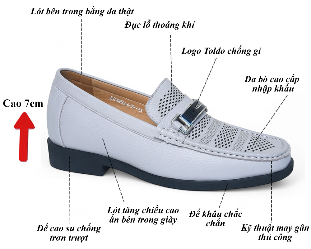 Giày cao 7cm đục lỗ thoáng khí da thật