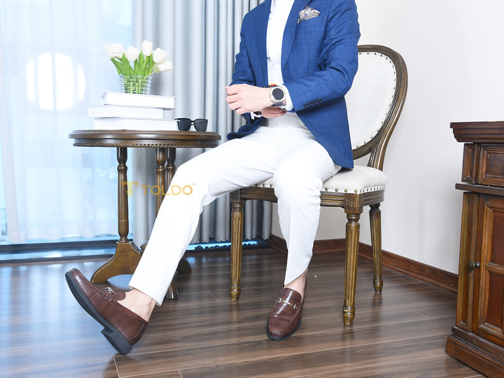 Giày cao nam 7cm vân sá sấu đế khâu