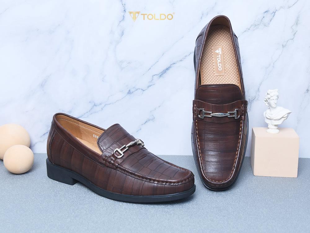 Giày cao nam 7cm vân sá sấu đế khâu