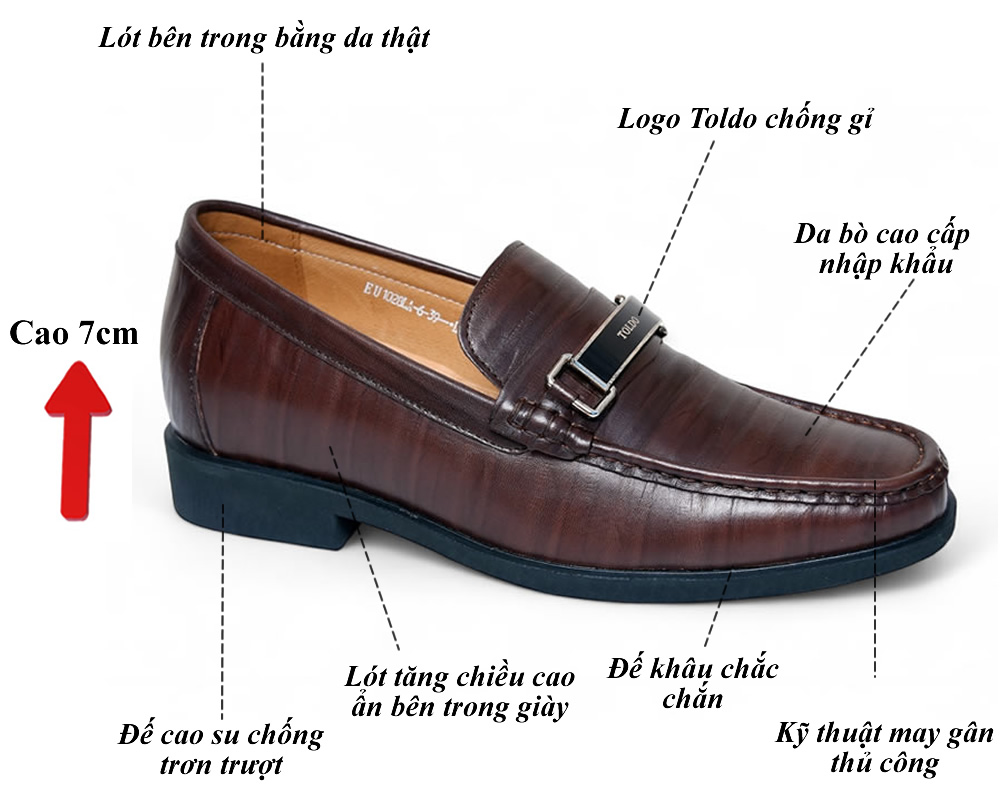 Giày cao 7cm đế khâu da thật