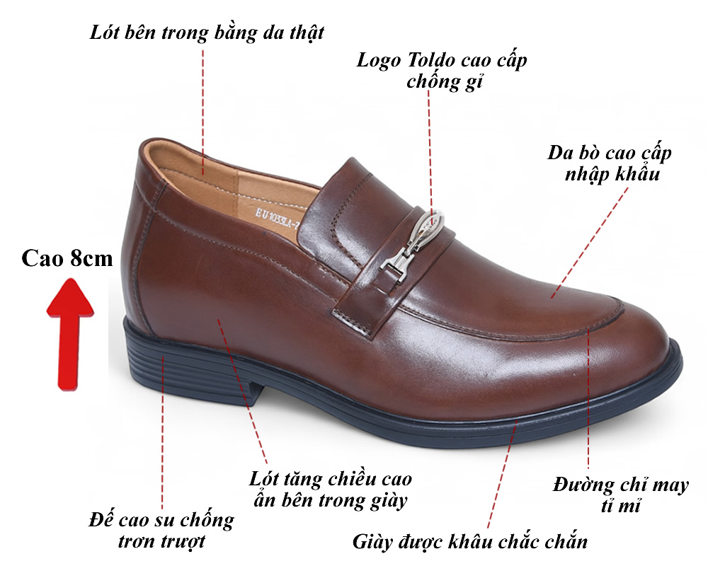 Giày cao 8cm da thật màu nâu