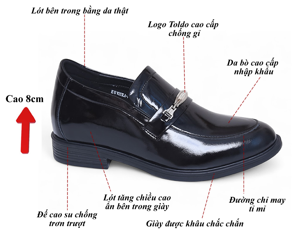 Giày cao 8cm đen bóng lịch lãm