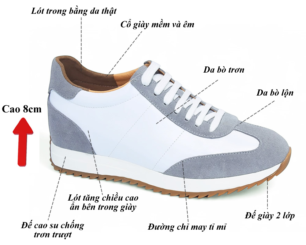 Giày cao 8cm da thật thể thao