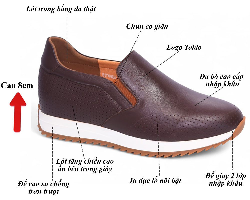Giày cao 8cm cho nam da thật nhập khẩu