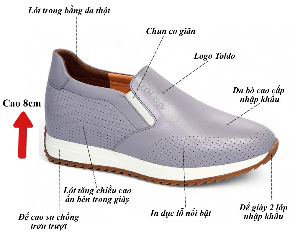 Giày cao 8cm cho nam da bò cao cấp