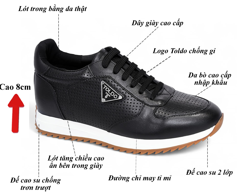 Giày cao nam 8cm cao cấp da thật