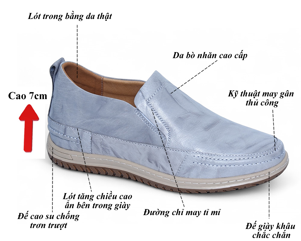 Giày thể thao cao 7cm da thật