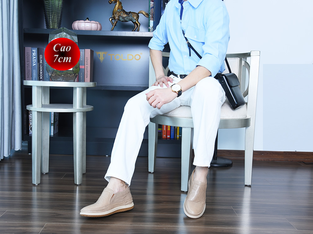 Giày cao 7cm cho nam da thật đế khâu