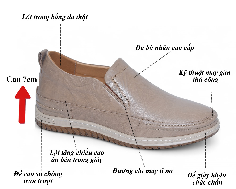 Giày cao 7cm cho nam da thật đế khâu