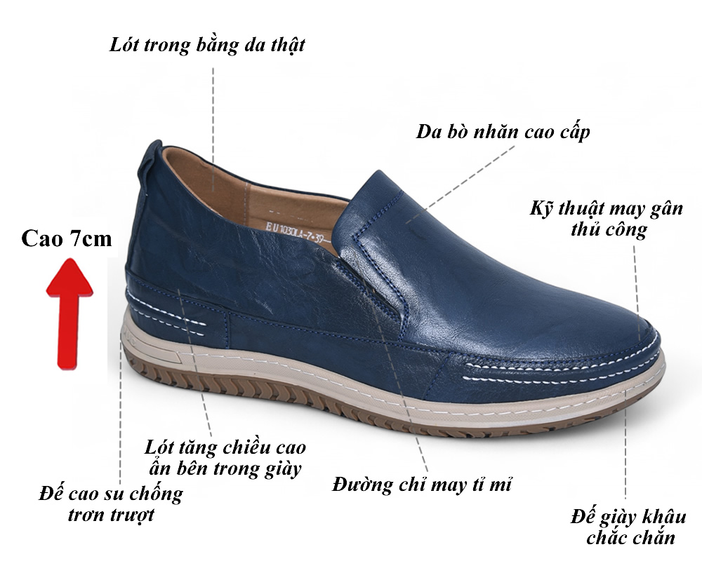 Giày cao 7cm đế khâu da bò thật