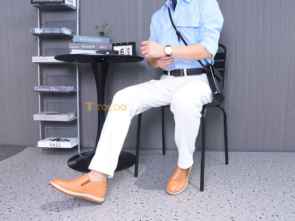 Giày cao nam 7cm đế khâu da mềm