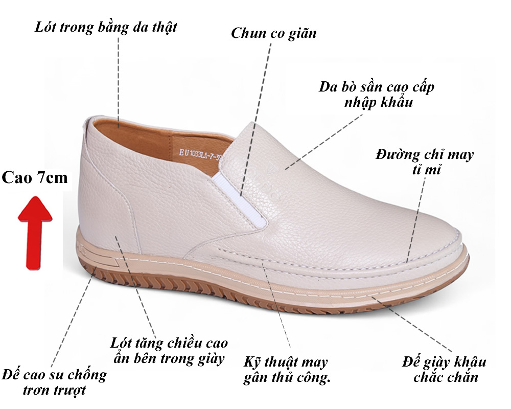 Giày cao 7cm da sần mềm đế khâu