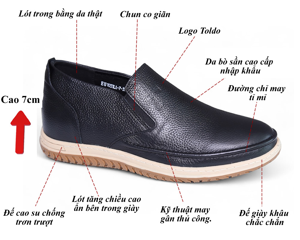 Giày cao 7cm da sần mềm nhẹ