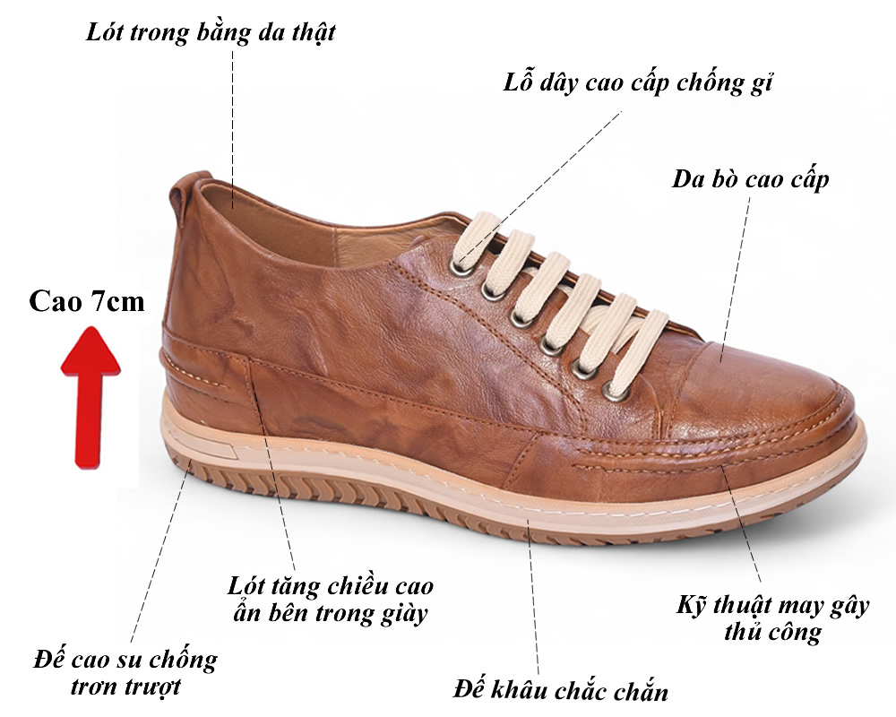Giày cao 7cm thể thao da thật đế khâu