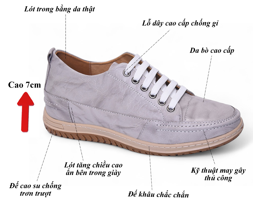 Giày cao 7cm đế khâu thể thao da thật